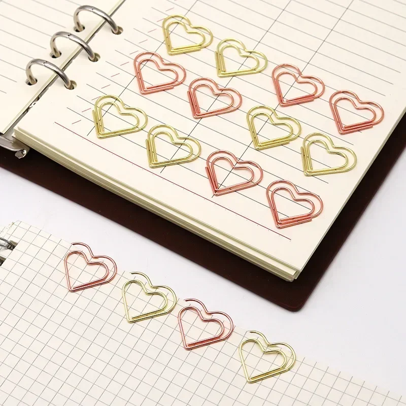 50 ชิ้น/แพ็คหัวใจคลิปโลหะ MINI เอกสาร Binder คลิป Bookmark Book Binding Notebook Decor เครื่องเขียนโรงเรียน Binding Supplies