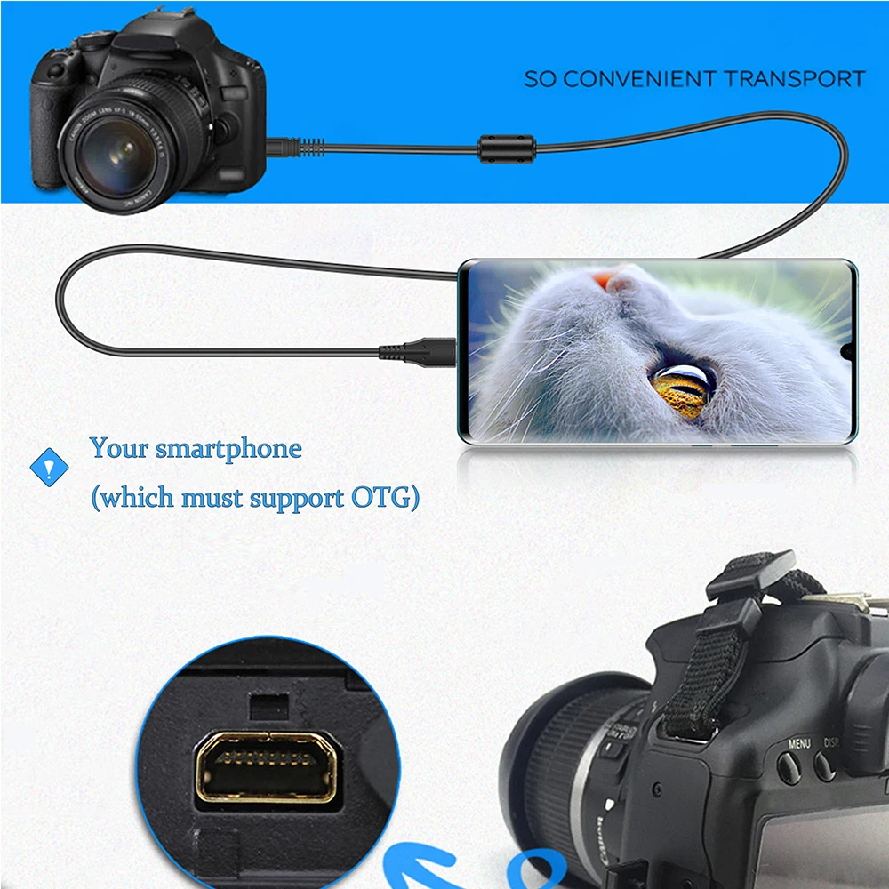 Cable OTG para cámara tipo C a MINI 8P B, conector de Cable de datos de cámara SLR conectado a teléfono Android, transferencia de archivos
