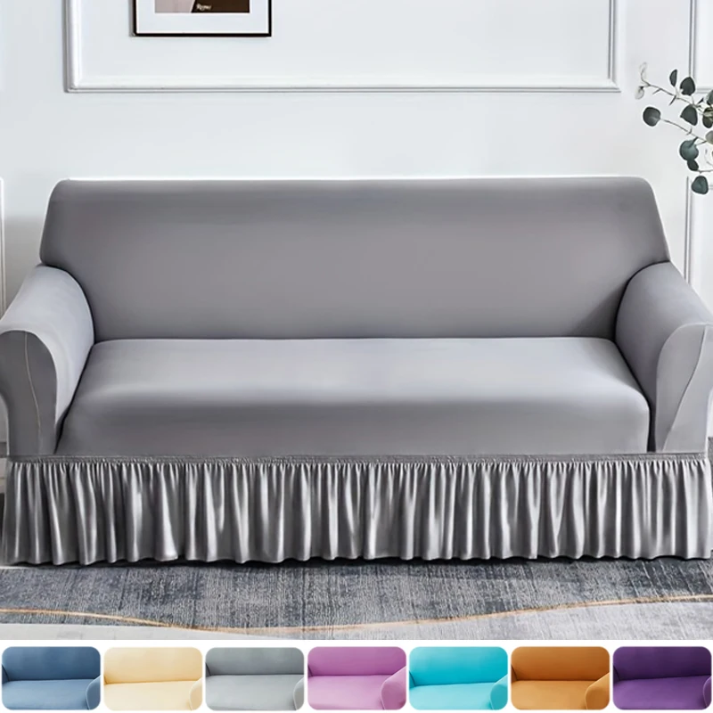 Funda de sofá elástica antideslizante con falda, funda de sofá de Color sólido para dormitorio, oficina, sala de estar, decoración del hogar, 1 ud.