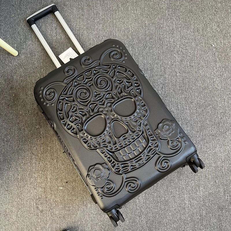 Punk Trend Skeleton กระเป๋าเดินทางบุคลิกภาพ pop องค์ประกอบกระเป๋าเดินทาง boarding box ขนาดใหญ่ล็อคศุลกากรพกพารถเข็นกระเป๋า