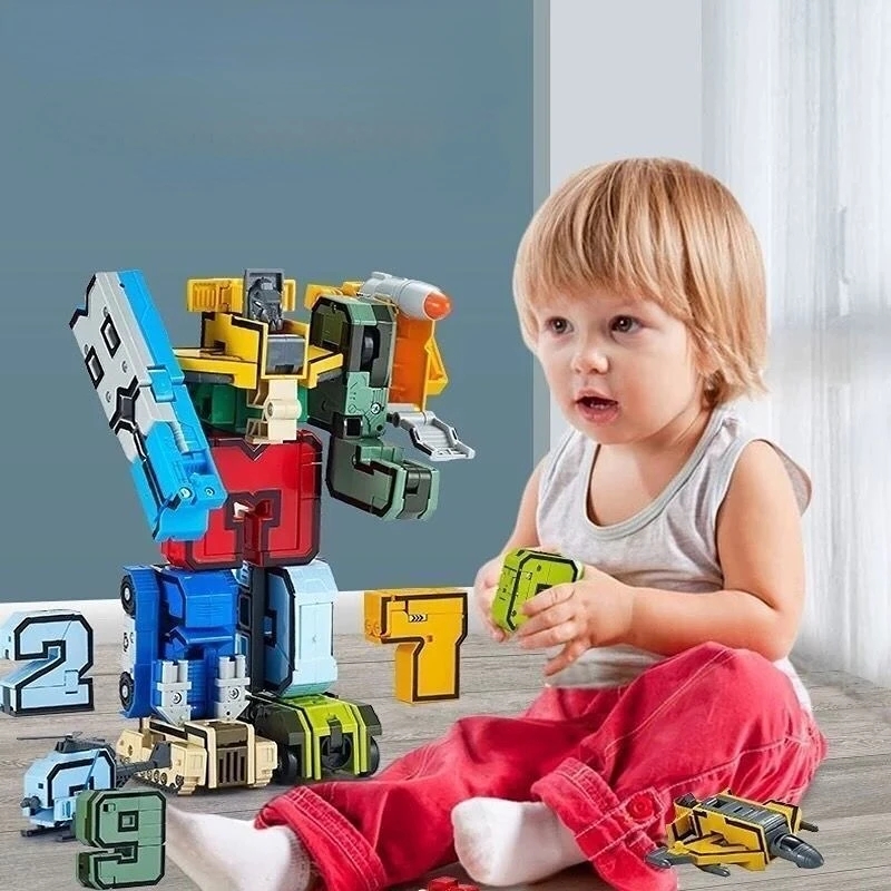 子供のための変形可能なロボットのおもちゃ,創造的なビルディングブロック,教育的な組み立てアクションフィギュア,数字の変換おもちゃ,DIY