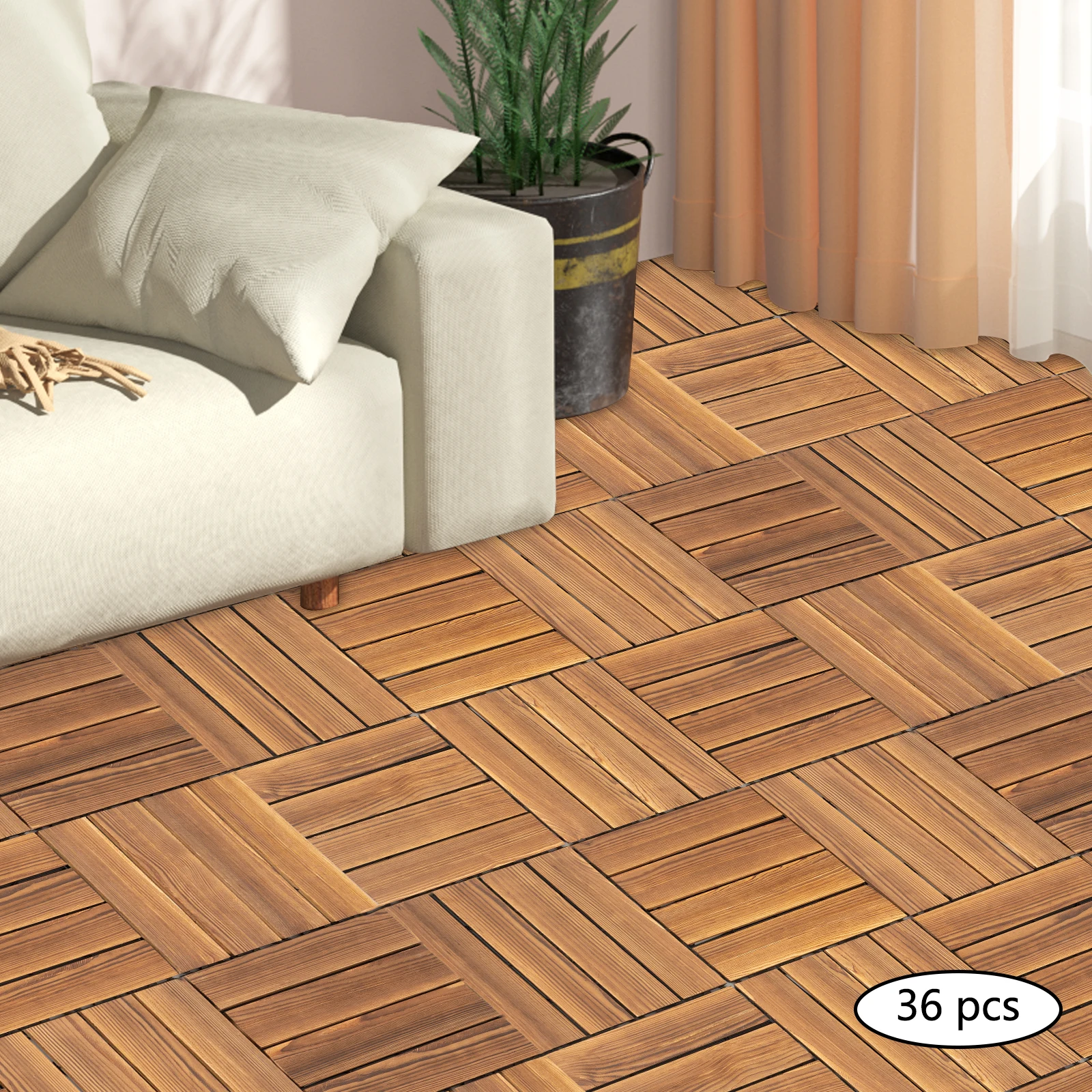 Houten Vloertegels Splicing 36PCS Hardhout In elkaar grijpende Patio Dektegels Hout In elkaar grijpende Vloertegels Goede Drainage Functie