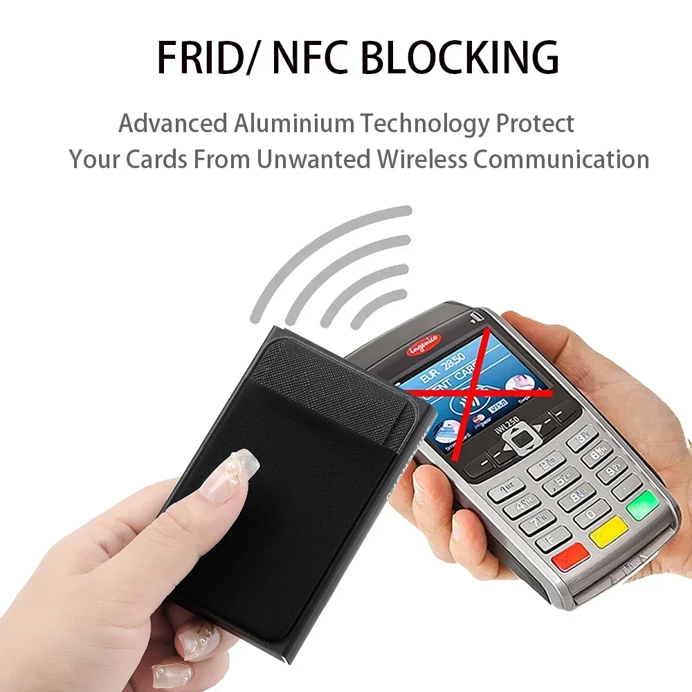 Slim Aluminum Wallet with Elasticity Back Pouch ID Credit Card Holder Mini RFID Wallet Automatic Pop Up Bank Card Case