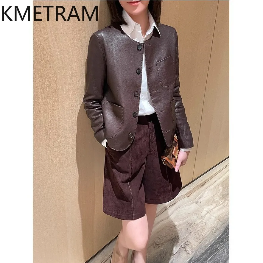 100% First Layer Sheepskinเสื้อแจ็คเก็ตหนังแท้ผู้หญิงหรูหราสั้นแจ็คเก็ตฤดูใบไม้ร่วงฤดูหนาวเสื้อผ้า2024ใหม่ในเสื้อха