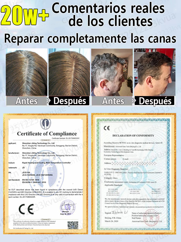 Esencia antiblanqueo natural pura, elimina las canas y vuelve el cabello negro desde la raíz.