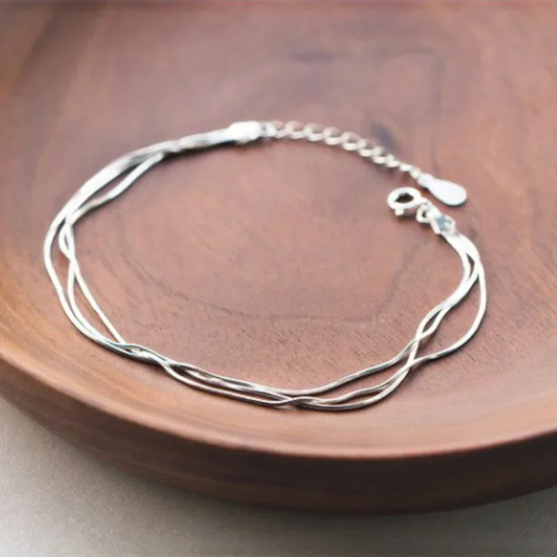 Simple Layer สร้อยข้อมือผู้หญิงเกาหลีแฟชั่นเงิน 925 เครื่องประดับแฟชั่น 925 เงินสเตอร์ลิงสร้อยข้อมือผู้หญิง