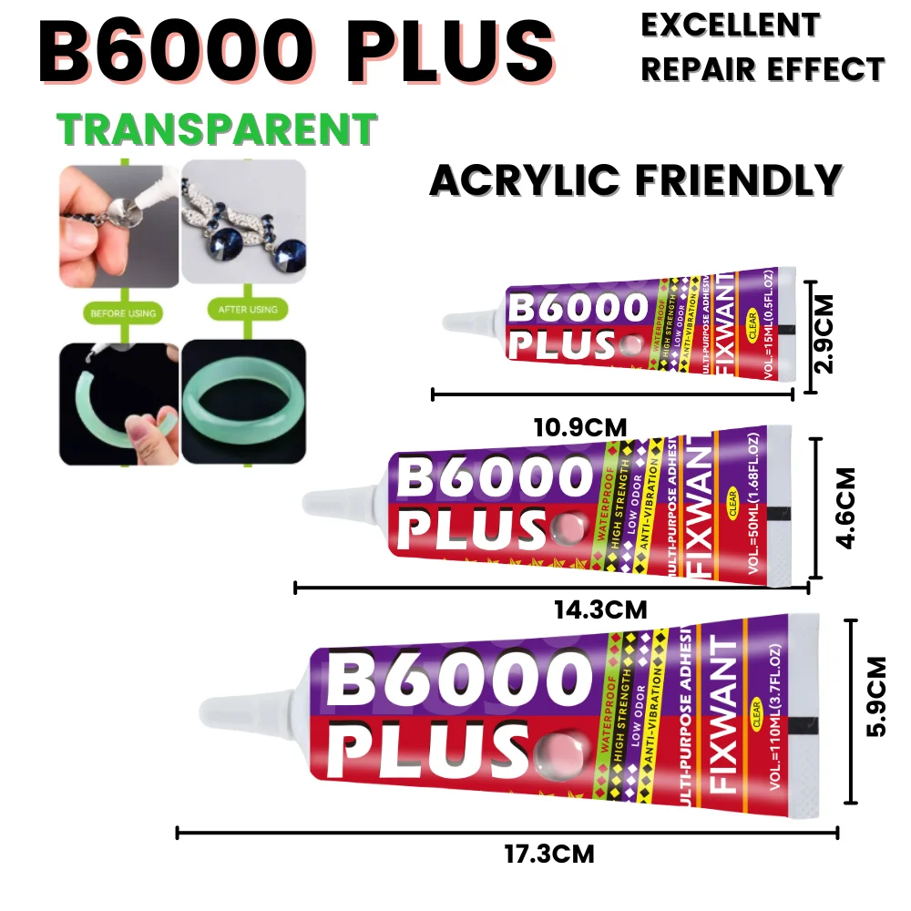 B-6000 Nuova Formula B6000 PLUS Adesivo Industriale Multiuso per Artigianato Fai da Te Display di Cristallo Gioielli Strass Super Colla
