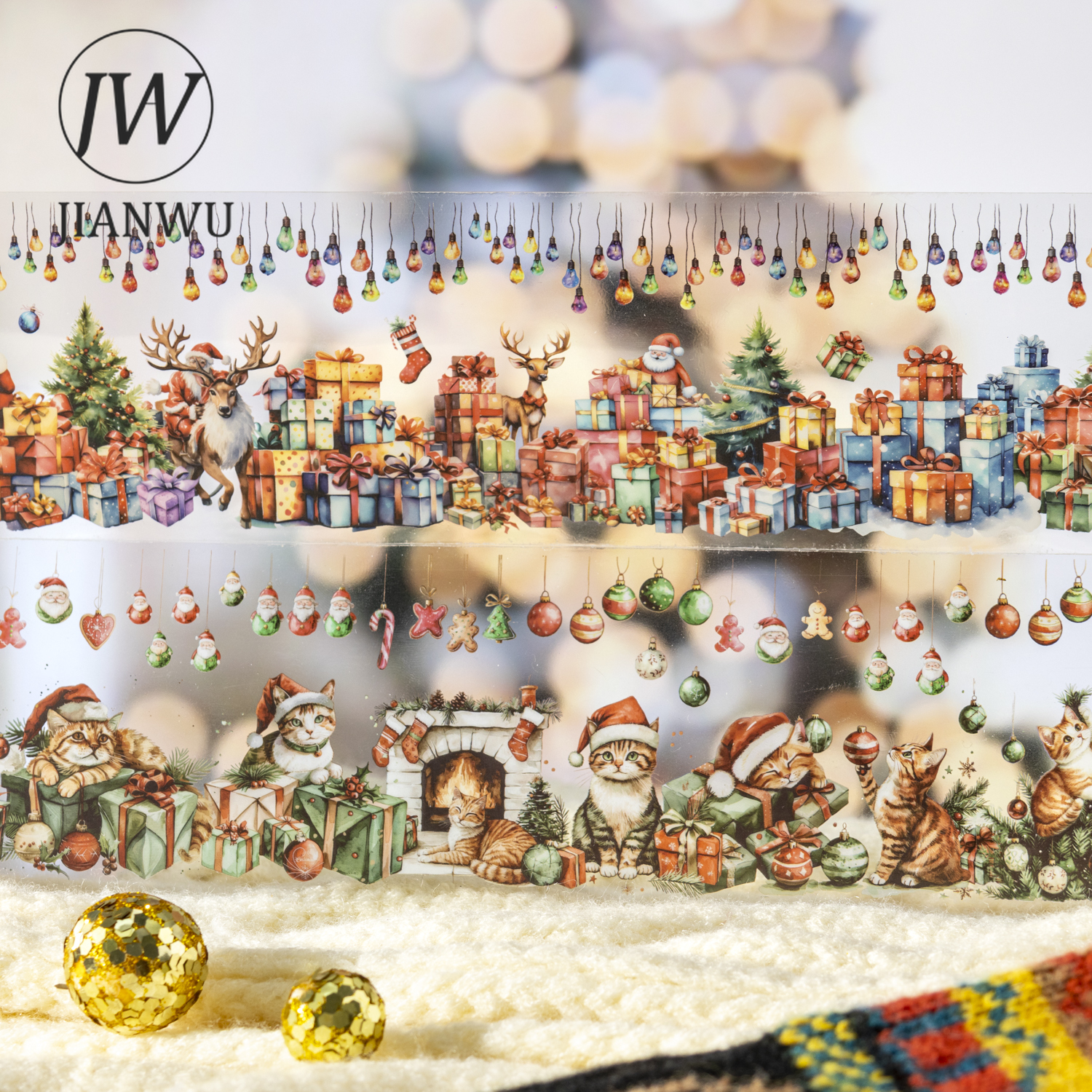 JIANWU 65mm*200cm Christmas Day Series Vintage Tree Light Landscape Material Collage PET Tape Creative DIY Journal Stationery