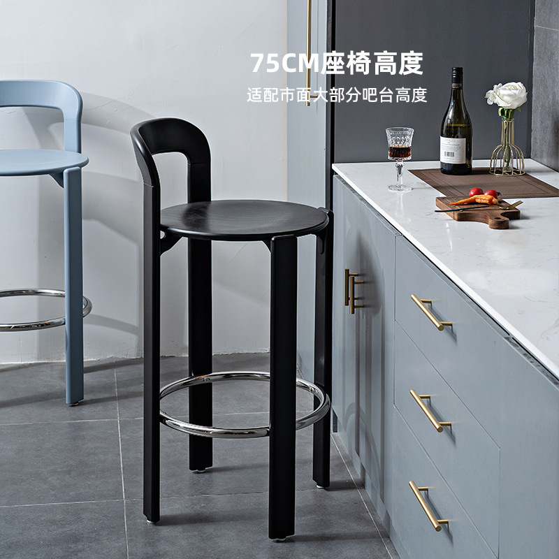 Modern simple home bar chair Internet celebrity medieval high stool, Nordic light luxury cafe bar solid wood bar chair