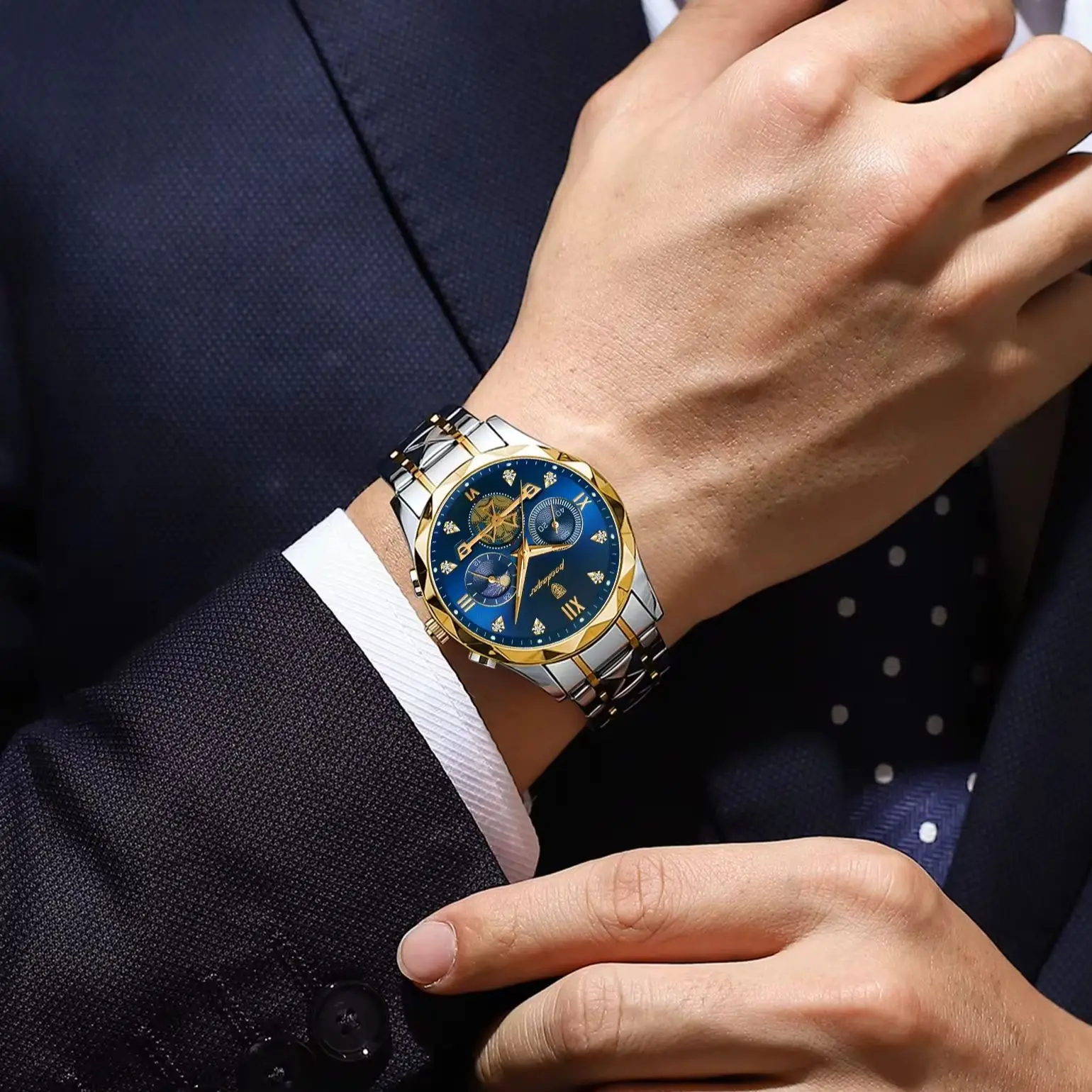 Reloj de pulsera POEDAGAR de lujo a la moda para hombre, relojes de cuarzo de acero inoxidable para hombre, cronógrafo luminoso resistente al agua, reloj deportivo para hombre