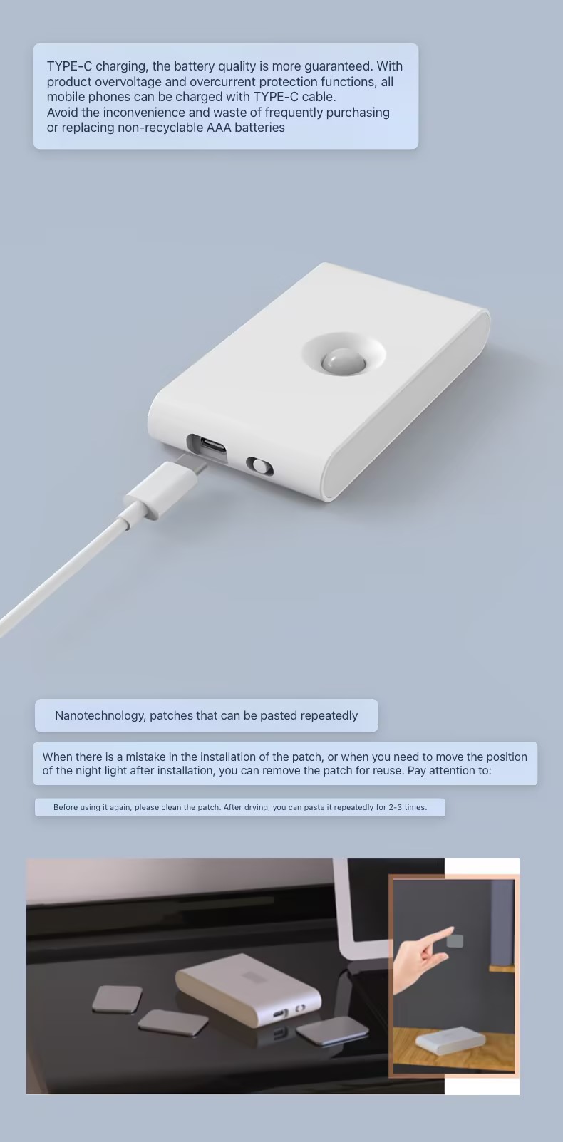 LED Human Body Sensing Night Light Wireless USB Rechargeable Wall Light Upper And Lower Glow Bedroom Stairway Hallway