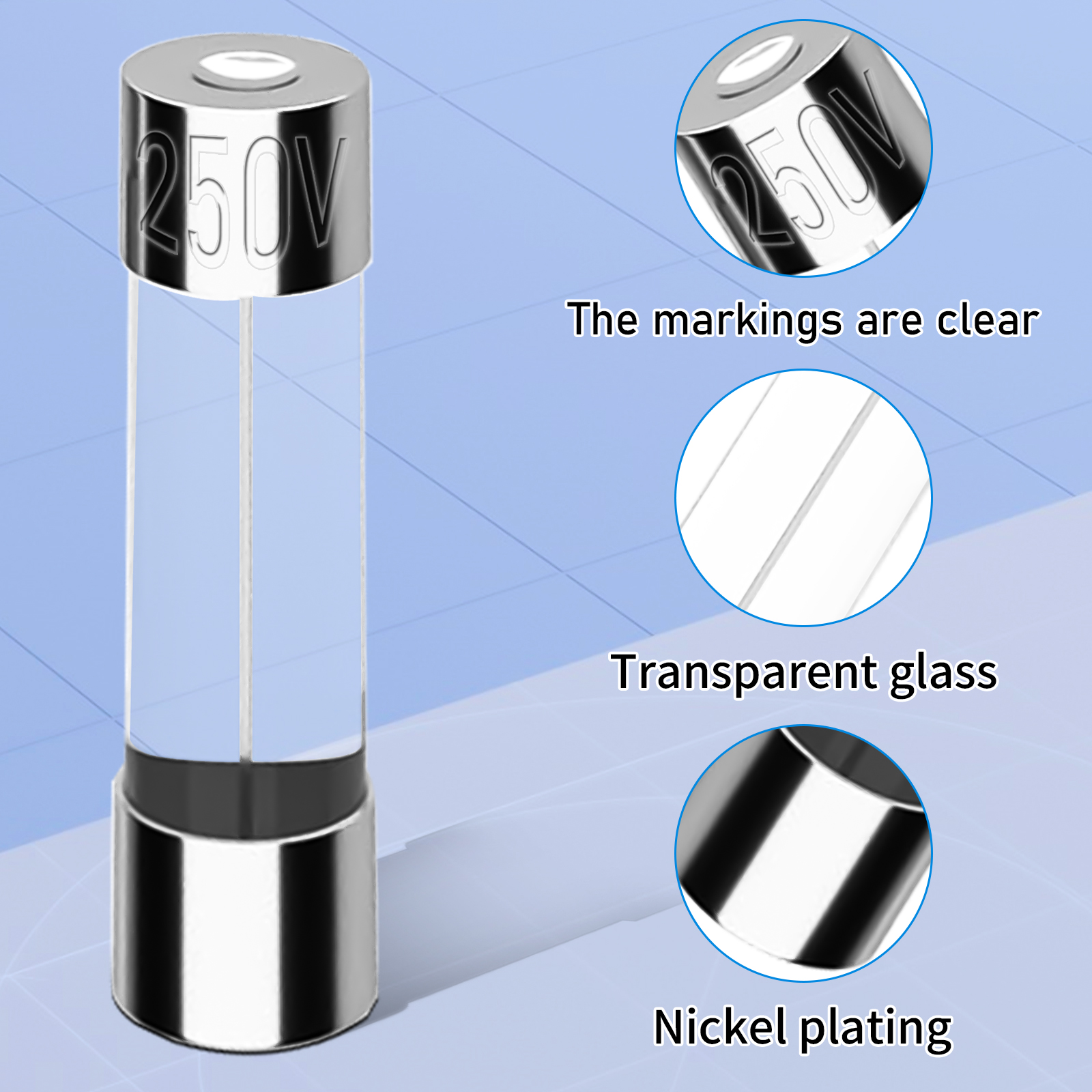 100/150 Stück flinke Glassicherungen-Sortiment-Set, 15 Werte, M5 x 20 mm, 0,1 A–30 A
