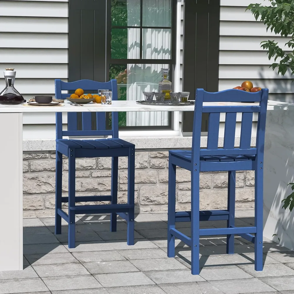 Outdoor Bar Stools Set of 2, HDPE Tall Adirondack Chairs Bar Chairs, Weather Resistance Bar Height Chair for Balcony, Garden, Y