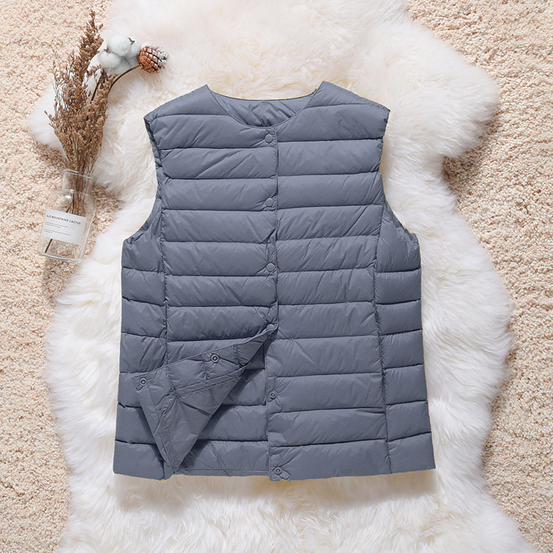 2025 nouveautés femme bureau dame coréenne coupe ajustée blanc canard vers le bas gilet chaud femmes sans manches vers le bas doublure gilet