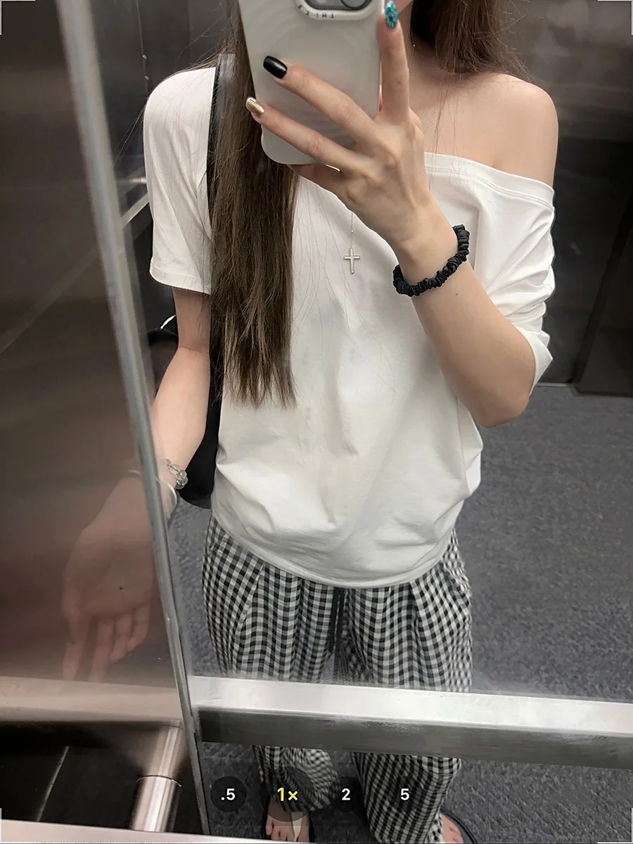 여성용 티셔츠 단색 심플 여름 캐주얼 클린핏 반팔 올매치 젊은 소녀 스트리트웨어 Y2K 탑 미적 의류 인스
