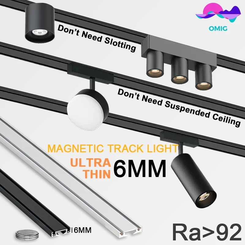 48V Nam Châm 6Mm Siêu Mỏng Đèn Led Âm Trần Mặt Gắn Từ Tính Theo Dõi Đèn Hệ Thống Đèn Led Ốp Trần Đường Sắt ánh Sáng Đèn