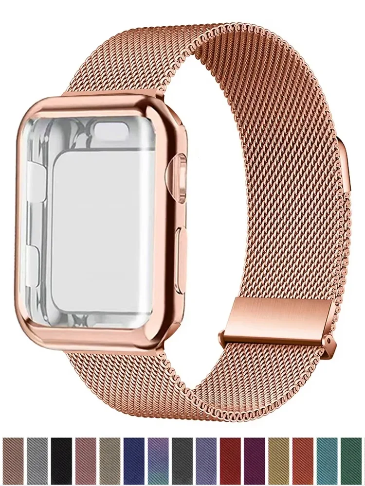 Case+Milanese Loop For Apple Watch Band 44mm 38mm-42mm-40mm bands iwatch Series 9 8 7 6 5 4 3 SE 45mm 41mm Metal Magnetic Strap