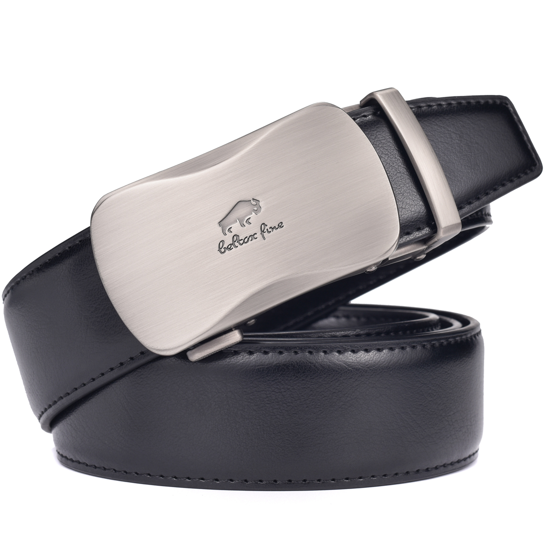 Cinturón de vestir de cuero con trinquete para hombre con hebilla deslizante automática