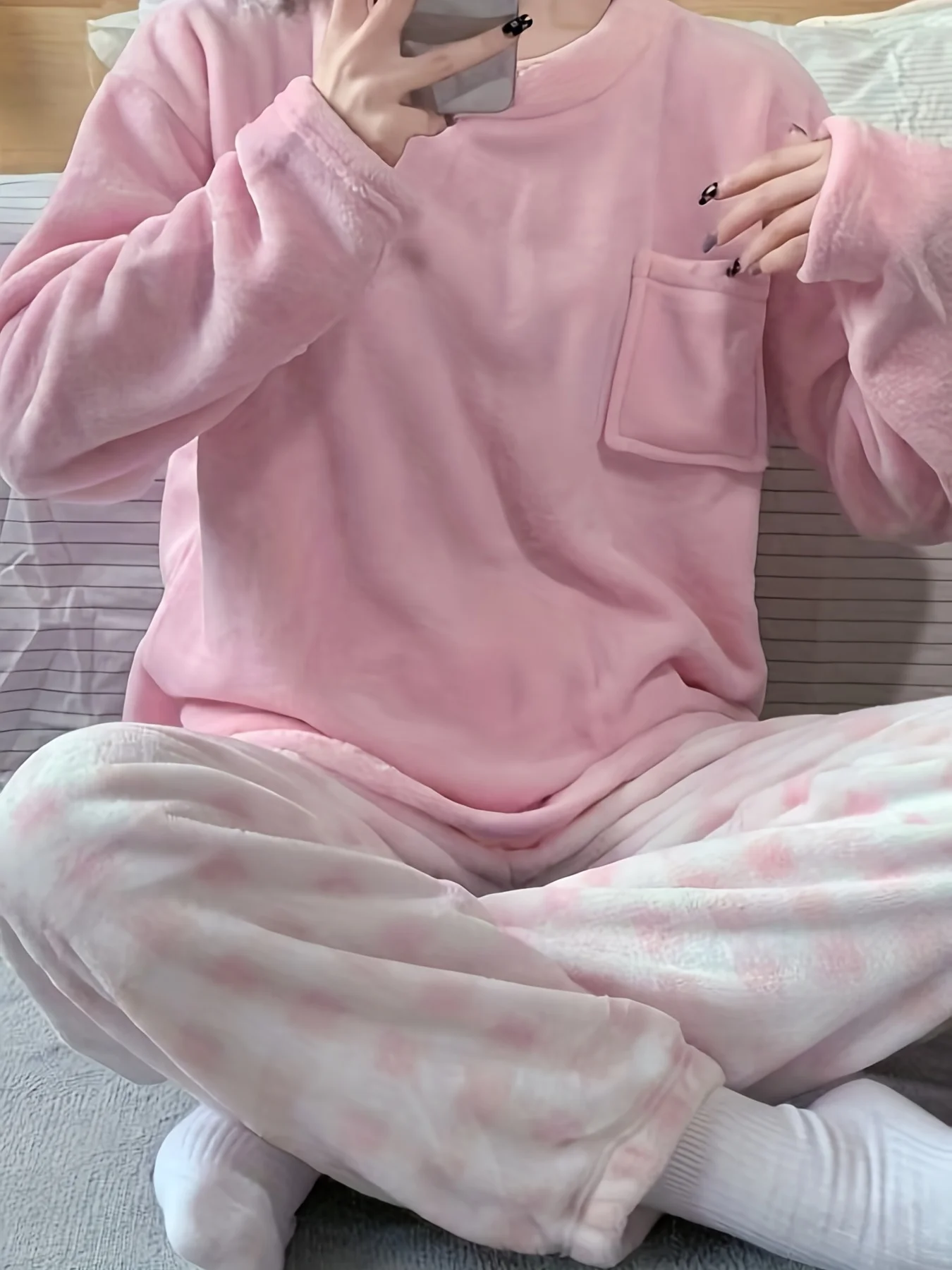 Outono e inverno engrossar quente pijamas femininos conjunto padrão xadrez pijamas homewear cor sólida casual coral veludo pijamas