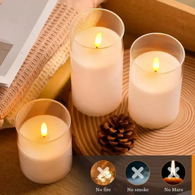 Klare flammenlose Kerzen aus Acryl, batteriebetrieben, mit Fernbedienung, Timer, flackernde Flamme, künstliche Kerzen für Hochzeit, Halloween, Heimdekoration