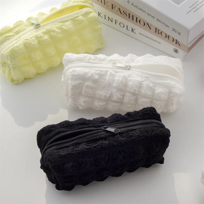 귀여운 퍼프 연필 케이스 가방 소녀 소년 Kawaii 편지지 가방 펜 파우치 상자 대용량 학생 다시 학교 용품