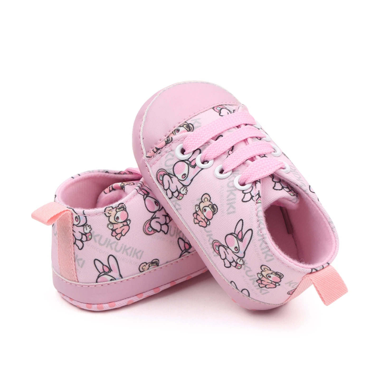 เด็กทารกเด็กหญิงรองเท้าเปลการ์ตูนพิมพ์ Tie-Up รองเท้าผ้าใบลื่นทารก First Walkers 0-18M