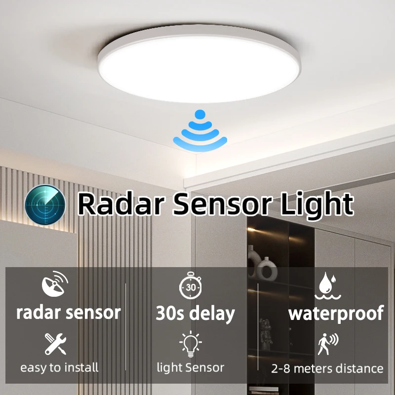 Luces de techo LED con Sensor de Radar, iluminación con Sensor de movimiento de 20W y 30W para porche, pasillos, pasillo, balcón, lámpara de techo inteligente con Radar