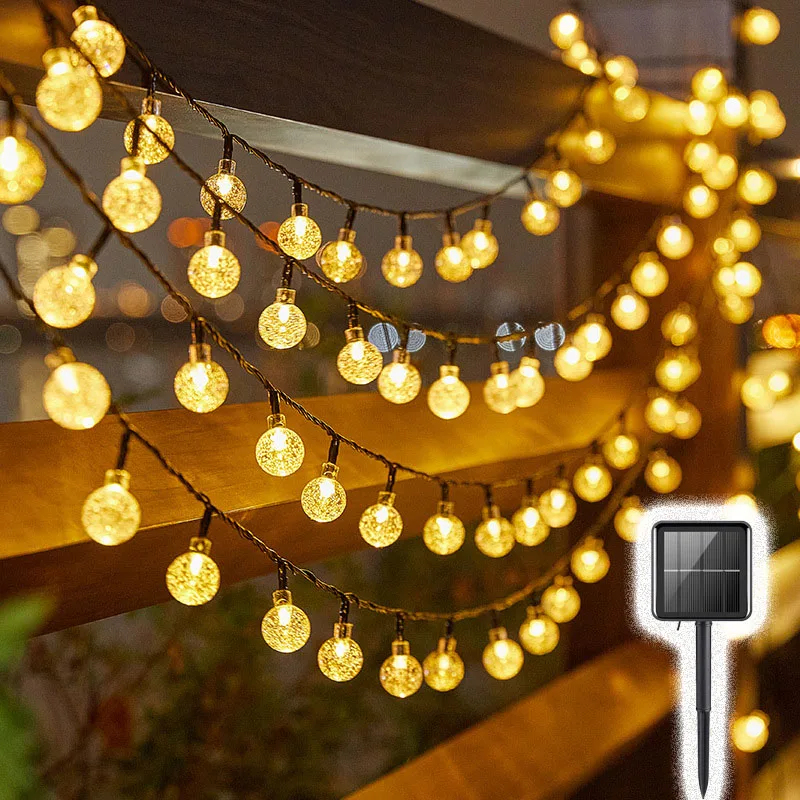 Lámpara de bolas de burbujas solares, cadena de luces para exteriores, gotas de agua, orbe impermeable para exteriores, luces de Navidad, Patio, fiesta navideña