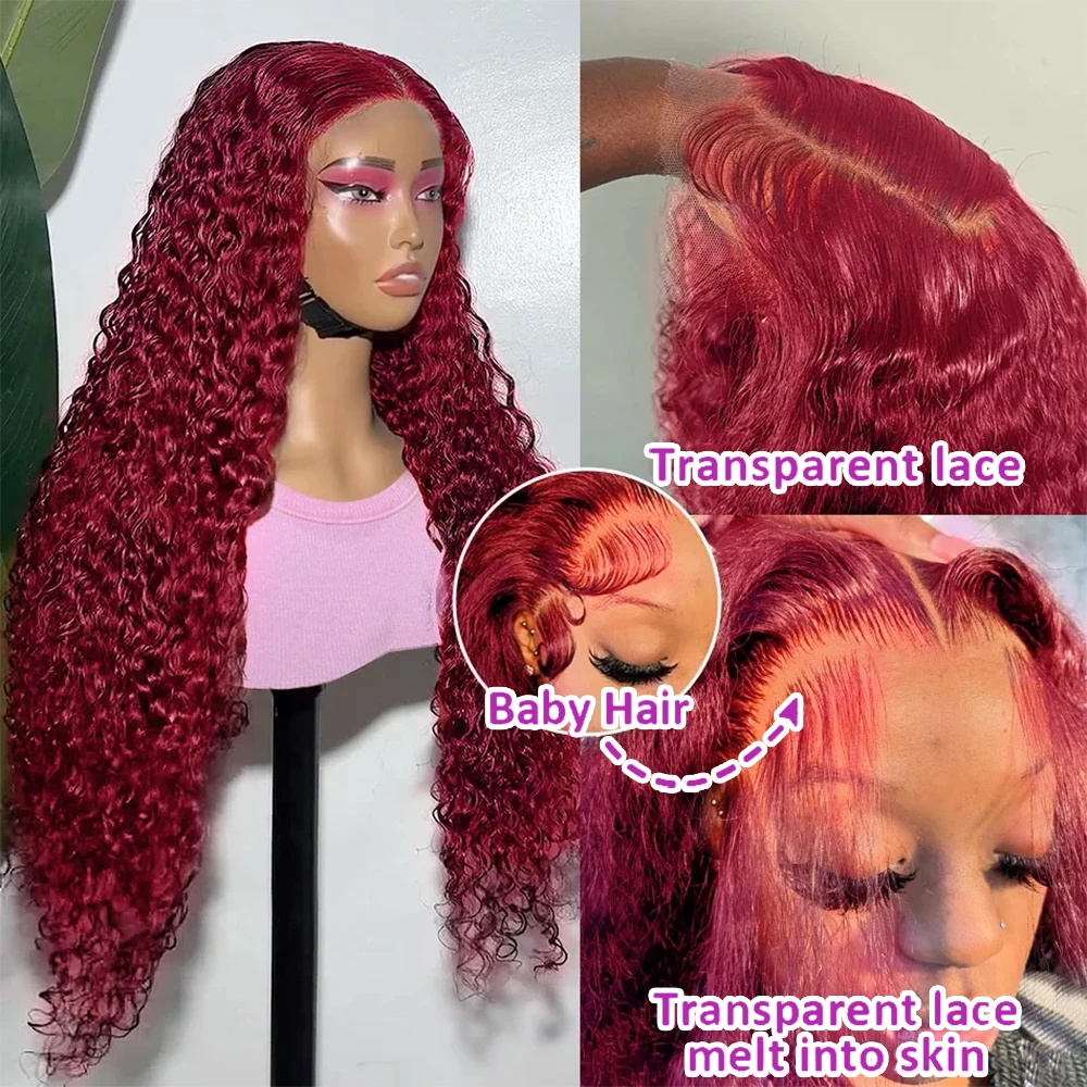 Borgogna 99J Onda Profonda Parrucche Anteriori Del Merletto Dei Capelli Umani Parrucca Frontale Del Merletto HD Trasparente Del Merletto 13x6 Colore Rosso Capelli Brasiliani Per Le Donne