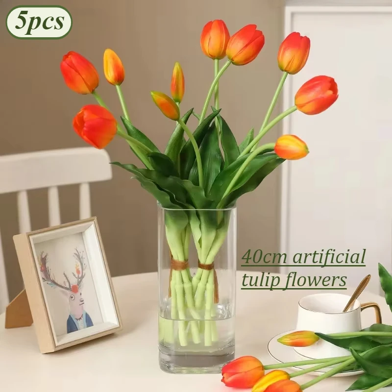 5 uds flores artificiales tulipán suave flor falsa tacto Real hogar jardín mesa decoración de boda simulación ramo de tulipanes de 5 cabezas