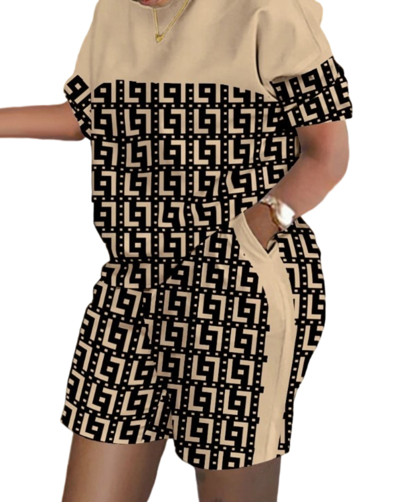 Ropa de mujer, camiseta holgada de manga corta estampada con cuello redondo, pantalones cortos, ropa deportiva informal, novedad para el verano 2024
