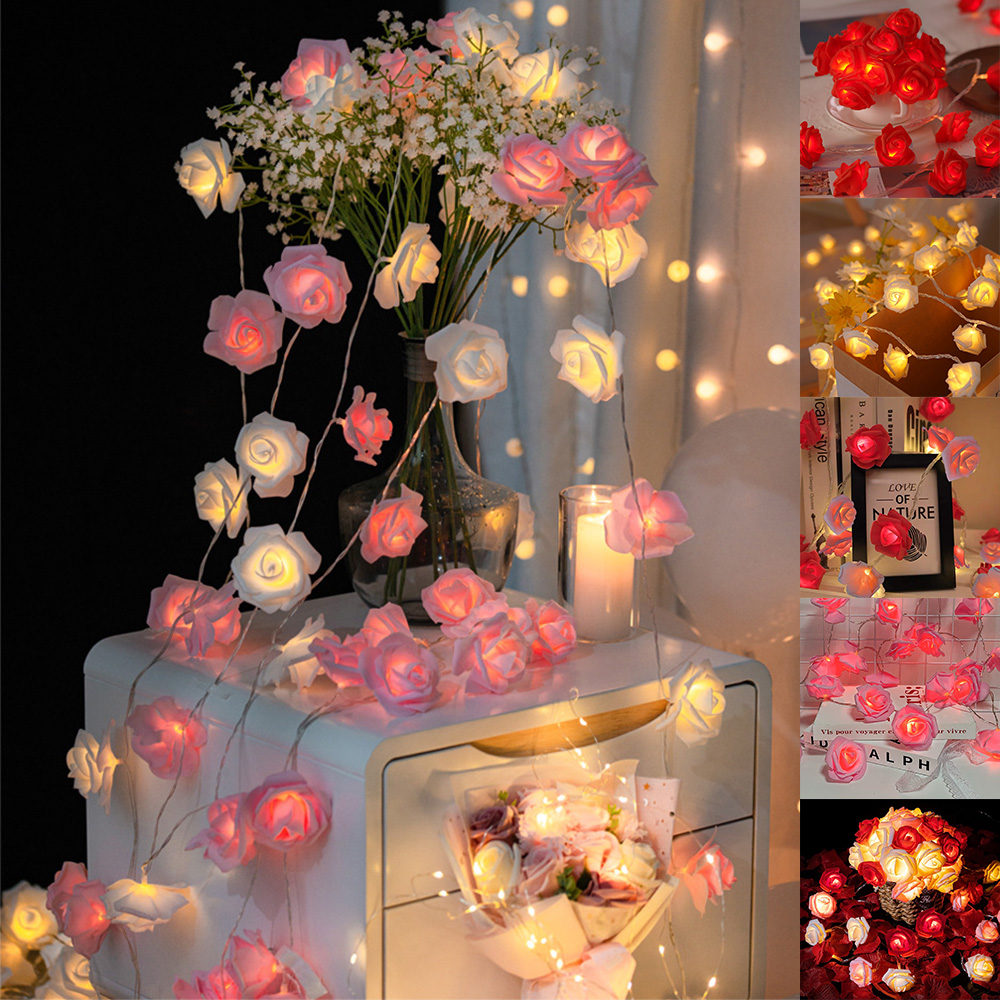 3 m 20 LED-Rosen-Lichterkette, batteriebetrieben, Blumengirlande, Lichterkette, Valentinstag, Hochzeit, Party, Dekoration, Weihnachtsbeleuchtung