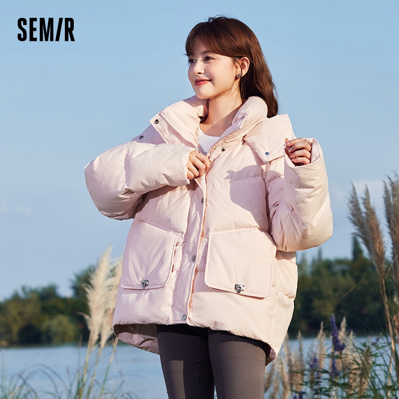 Semirลงเสื้อแจ็คเก็ตผู้หญิงขนาดกลางยาวลายสก๊อตหลวม2023ใหม่ฤดูหนาวHooded Raglan Sleeve Texturedเสื้อแจ็คเก็ตหนา