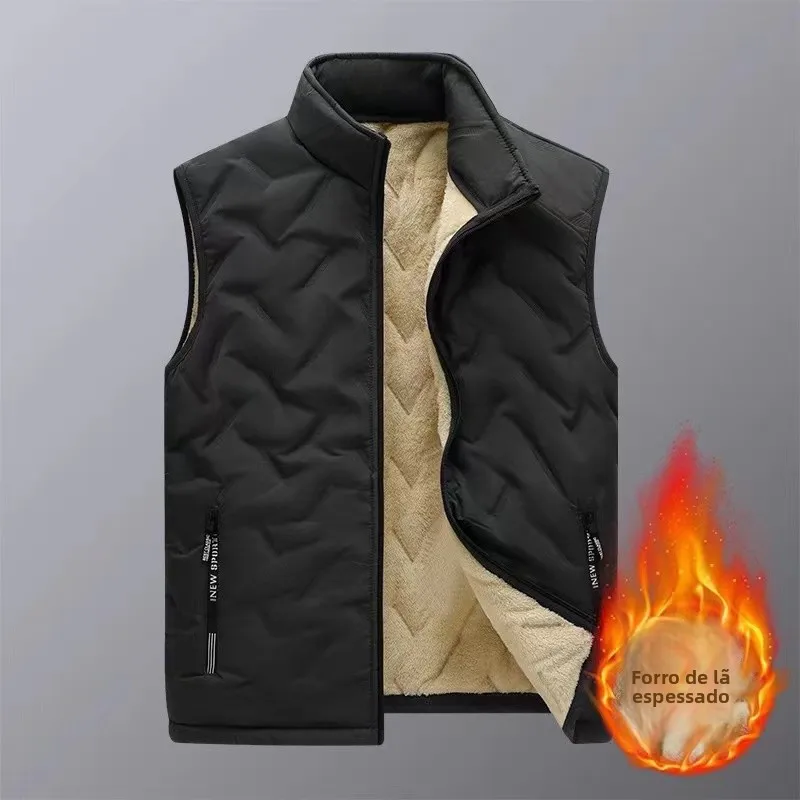 Colete Masculino For com Fce, Acolchoado e Quente, de Aodão, para Outono/Inverno, com Ombreiras de Veludo de Cordeir...