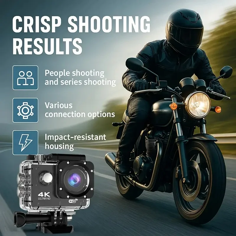 4K Action Camera with 120° Wide - Angle + WiFi - APP Control, Capable of Shooting in Scenes like Diving and Skiing