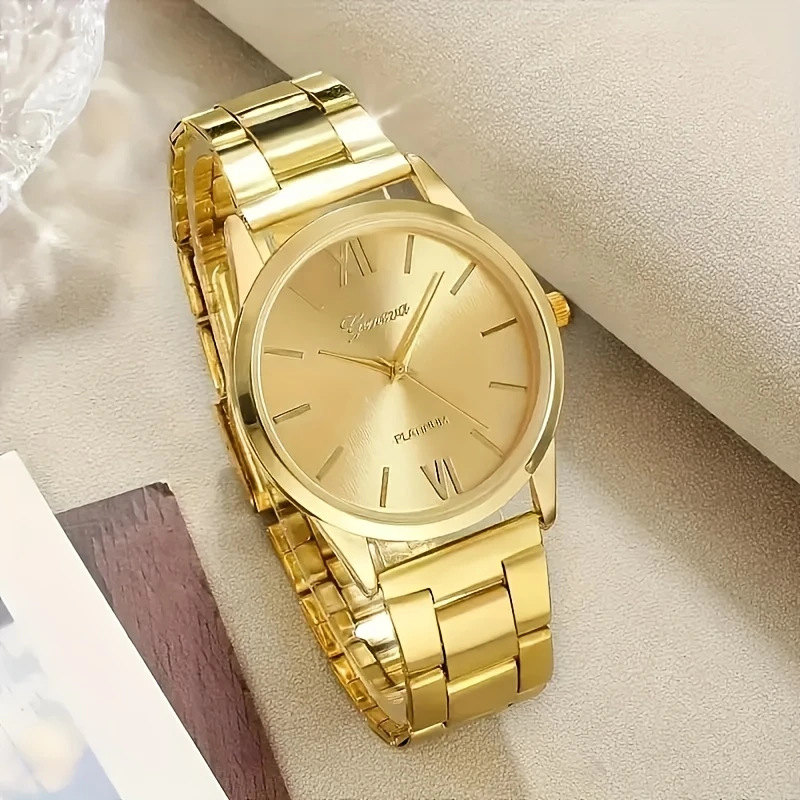 6 STKS Dameshorloge Mode Gouden Stalen Band Quartz Horloges Armbanden Set (Zonder Doos)