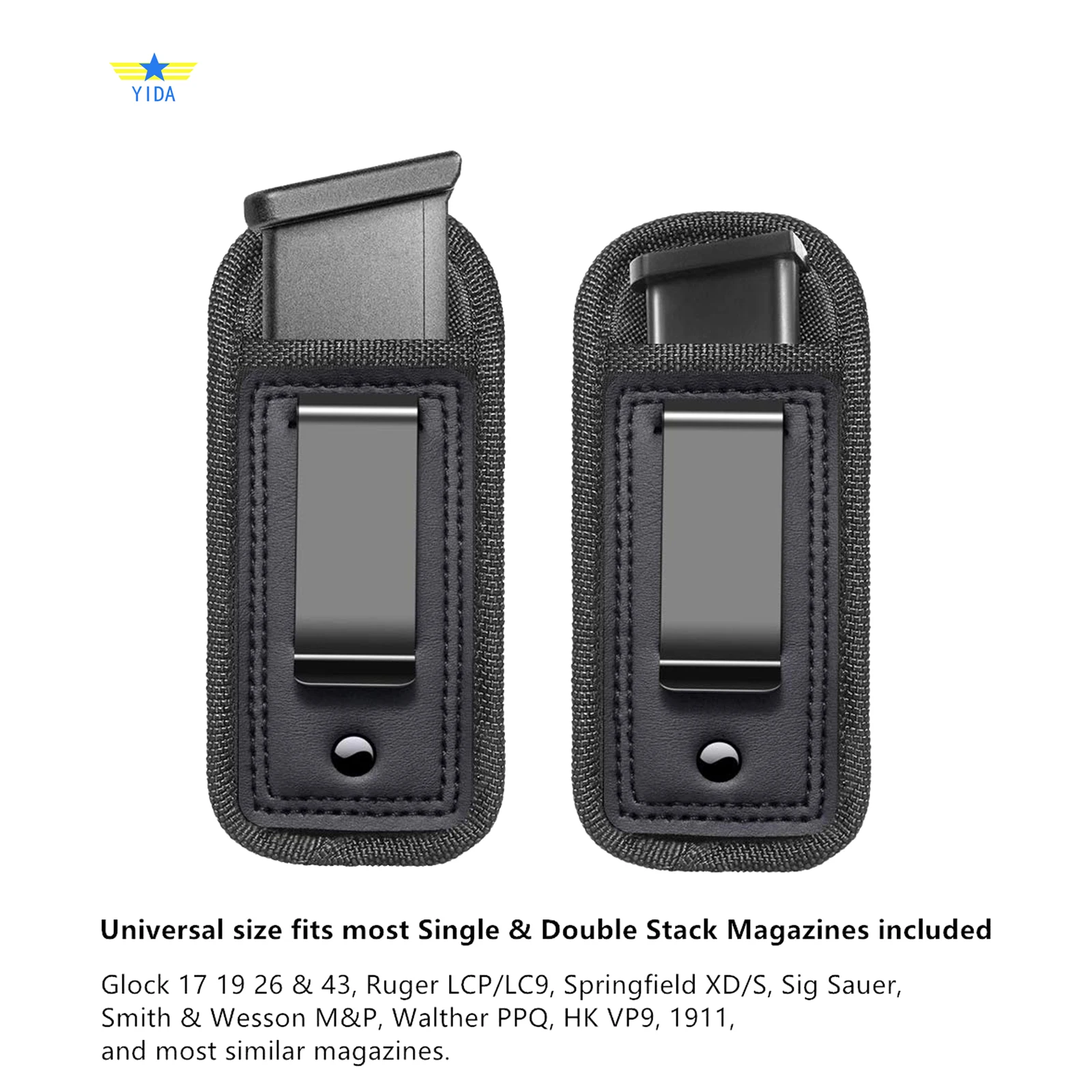 1 szt. Kabura na magazynek do ukrytego przenoszenia 9 mm.40.45 |   Wewnątrz etui na magnes z paskiem pasującym do dowolnych okrągłych klipsów 7, 10, 15, do wszystkich pistoletów