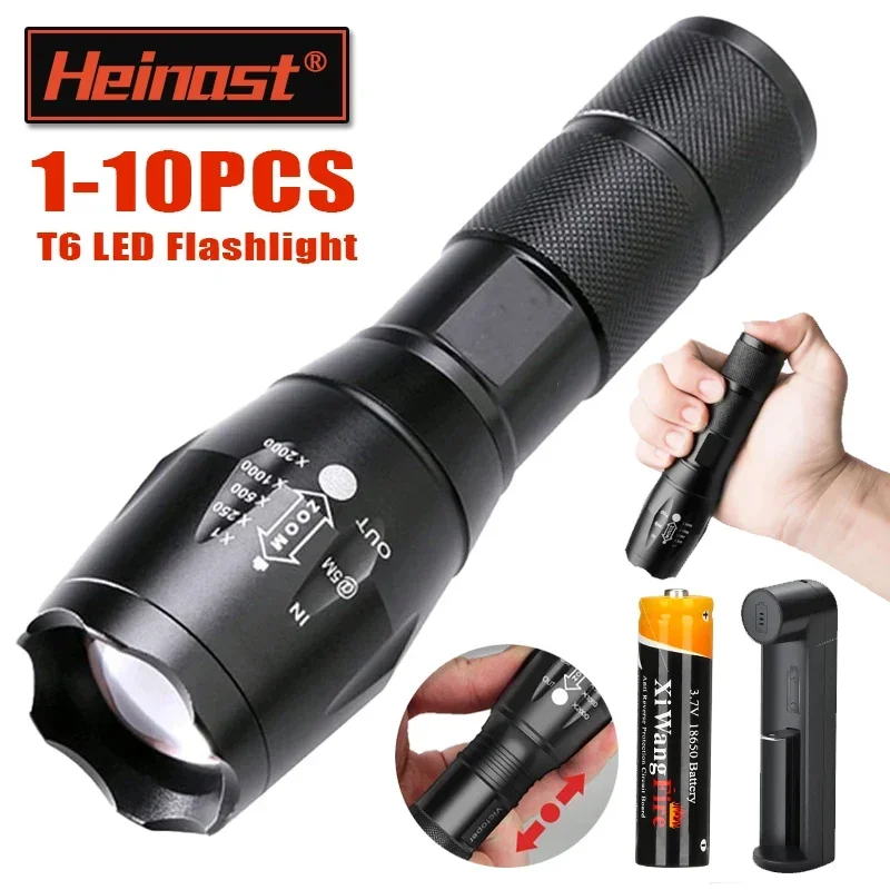 Linternas LED T6 de alta potencia, antorcha para acampar, 5 modos de luz, luz con Zoom, aleaciones de aluminio, Material impermeable, batería externa 18650