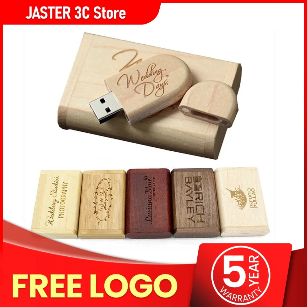 JASTER Ổ USB Flash 128GB Thẻ Nhớ 2.0 GỖ Logo Tự Do Cá Nhân Tùy Chỉnh Pendrive 4GB 8GB 16GB 32GB 64GB Quà Cưới