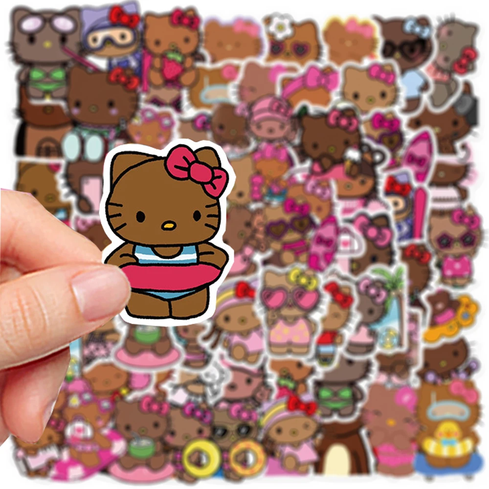 66PCS การ์ตูนน่ารักสีดําผิว Hello Kitty สติกเกอร์น่ารัก Graffiti ตกแต่งกระเป๋าเดินทางโน้ตบุ๊คกันน้ํารูปลอกของเล่นเด็ก