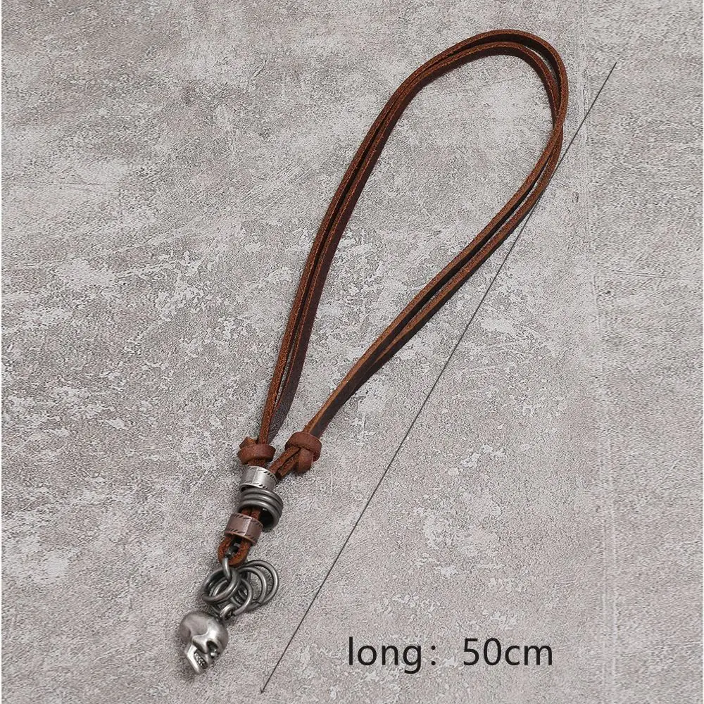 Cadena de flecha EDC para exteriores, collar Retro con calavera, cuerda de cuero