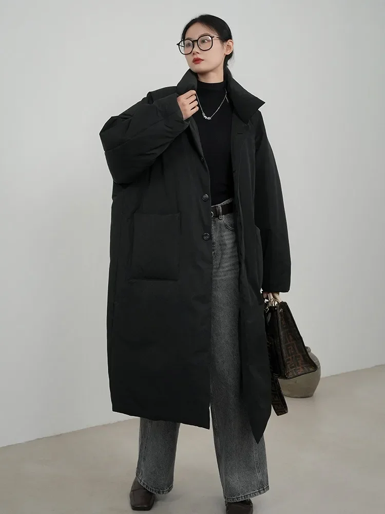 Parkas largas, ropa de invierno para mujer, prendas de vestir exteriores a prueba de viento, chaqueta acolchada de algodón gruesa y cálida, abrigo frío de un solo pecho, chaqueta cálida