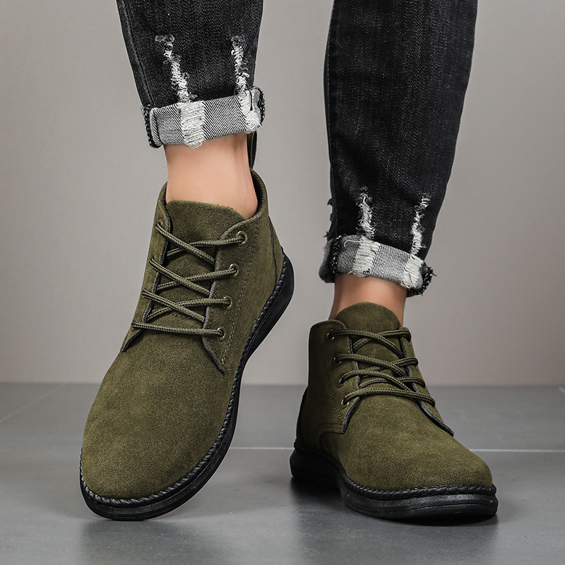 Alta superior casual sapatos de placa masculina rendas até camurça preto fundo plano botas curtas chelsea botas de marca de alta qualidade botas jeans
