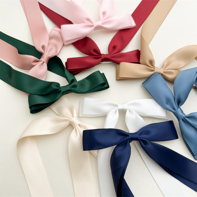 Fita elegante laço grampo de cabelo para mulheres, cetim sólido, grampos de cabelo simples, presilhas, acessórios para meninas, moda, primavera