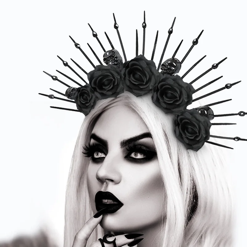 Newly Launched Skull Rhinestone Zipped Headband for Gothic Queen Cosplay Performance in Party Multi