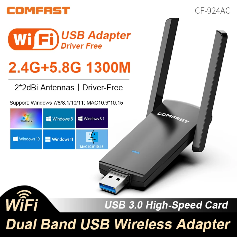COMFAST 1300 Мбит/с USB Wi-Fi адаптер 2,4G/5,8 ГГц сетевая карта USB3.0/2.0 WIFI Dongle приемник для ПК Win10/11