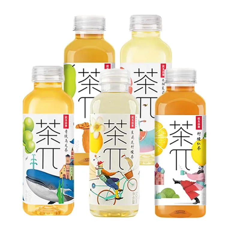 NongFu Chaπ Tea Drink 17.65oz(500ml)*3 bottles Lemon black tea, peach oolong, grapefruit, jasmine tea, small bottle beverage