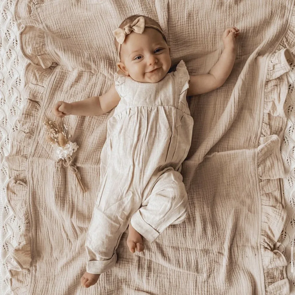 INS Ruffled Muslin 아기 Swaddle 담요 새로 태어난 유아 침구 유기농 아기 액세서리 신생아 담요 면화 받기