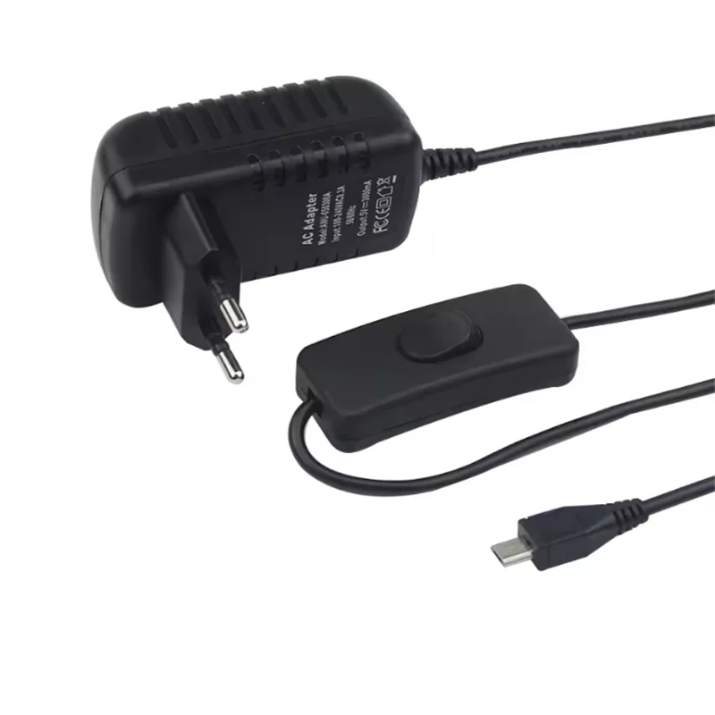 Fonte de alimentação 5V 3A Raspberry Pi 3B + 3B com botão interruptor Adaptador de alimentação Porta micro USB para Pi Zero 2 W Orange Pi Zero 3 LTS