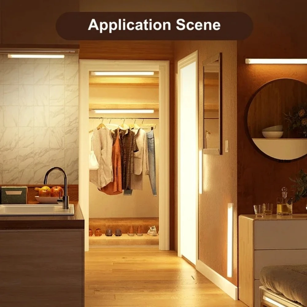 Sensore di movimento a LED Luce di striscia Sensore wireless Luce notturna Ricaricabile tramite USB Lampada da parete Lampada da cucina e contenitore